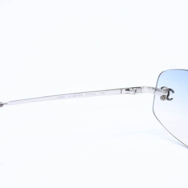 極美品 CHANEL シャネル リムレス サングラス アイウェア 4002 c.124/55 サイズ57□19 130 ココマーク ブルー シルバー 中古 4a009209