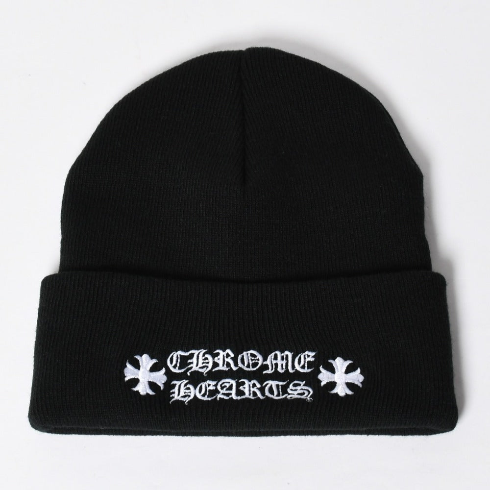 New and unused CHROME HEARTS Acrylic Beanie Knit Cap ONE SIZE 22cm CH Plus Black White Used 4a009211