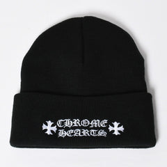 新品未使用 CHROME HEARTS クロムハーツ アクリルビーニ ニットキャップ ONE SIZE 22cm CHプラス ブラック ホワイト 中古 4a009211