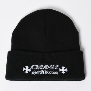 新品未使用 CHROME HEARTS クロムハーツ アクリルビーニ ニットキャップ ONE SIZE 22cm CHプラス ブラック ホワイト 中古 4a009211