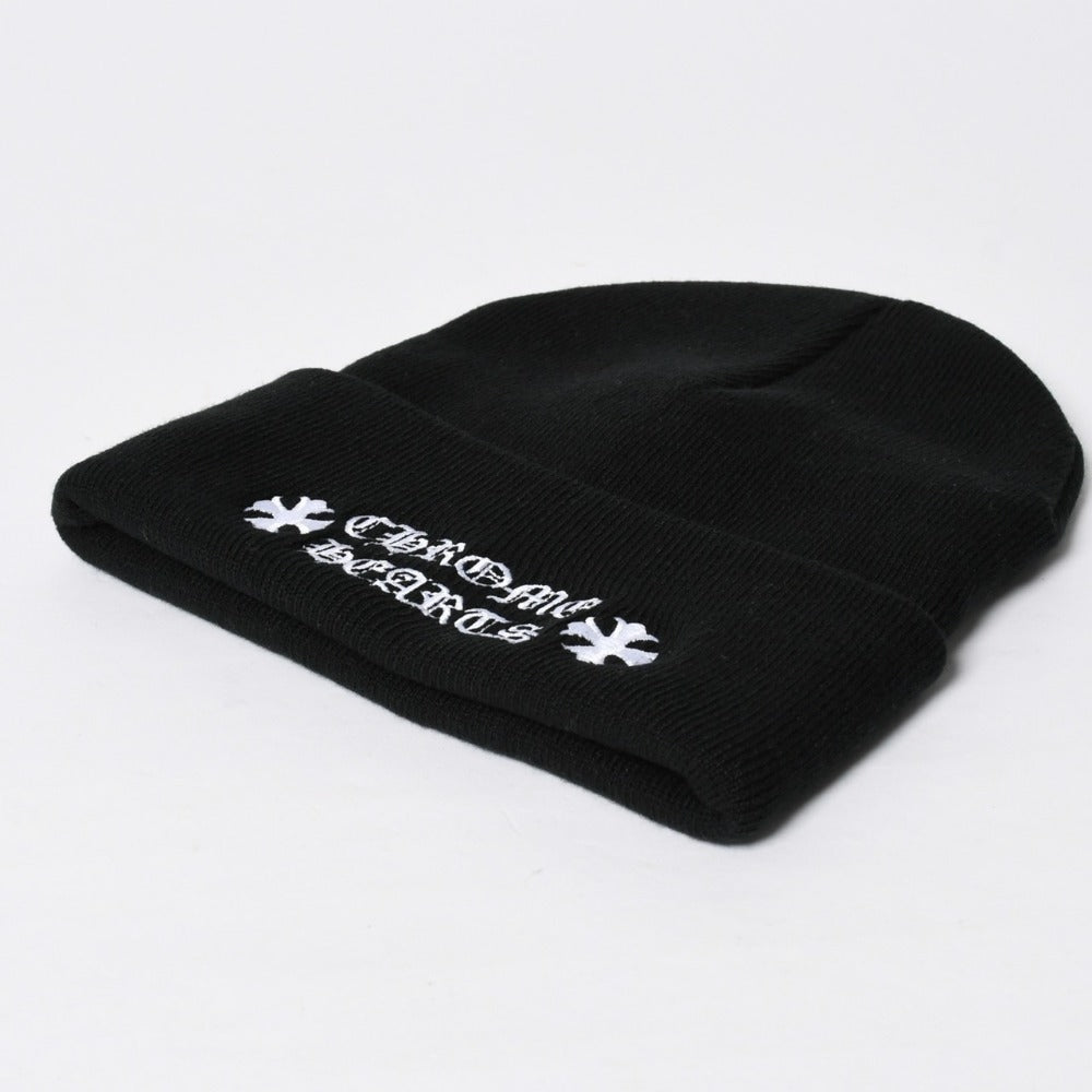 New and unused CHROME HEARTS Acrylic Beanie Knit Cap ONE SIZE 22cm CH Plus Black White Used 4a009211