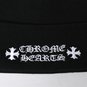 新品未使用 CHROME HEARTS クロムハーツ アクリルビーニ ニットキャップ ONE SIZE 22cm CHプラス ブラック ホワイト 中古 4a009211