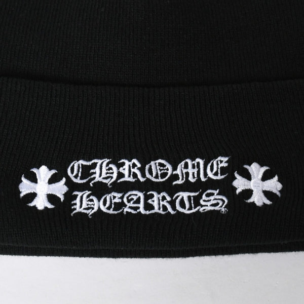 新品未使用 CHROME HEARTS クロムハーツ アクリルビーニ ニットキャップ ONE SIZE 22cm CHプラス ブラック ホワイト 中古 4a009211