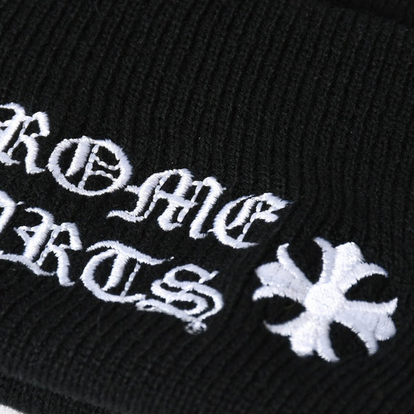 新品未使用 CHROME HEARTS クロムハーツ アクリルビーニ ニットキャップ ONE SIZE 22cm CHプラス ブラック ホワイト 中古 4a009211