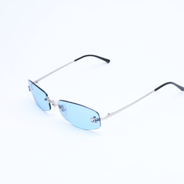 極美品 CHANEL シャネル リムレス サングラス アイウェア 4002 c.103/72 サイズ54□19 130 ココマーク ブルー シルバー 中古 4a009206