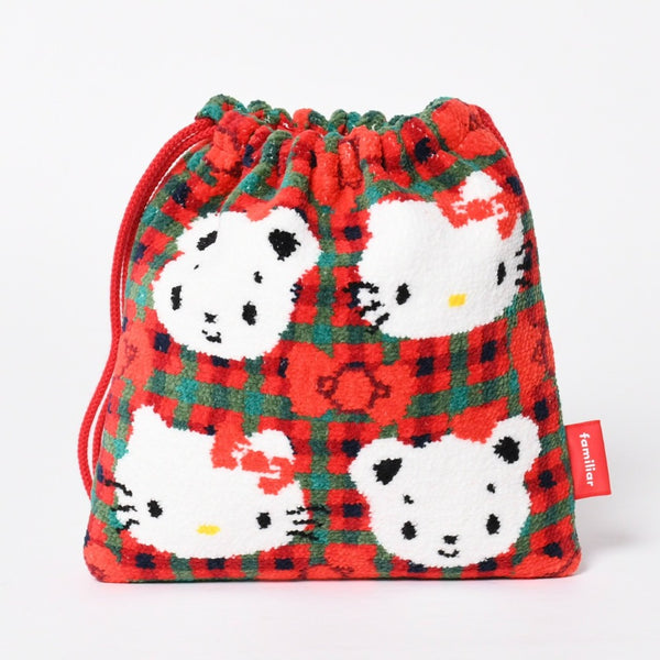 新品未使用 familiar ファミリア × HELLO KITTY ハローキティ 巾着 770347 XF チェック柄 中古 4a009217