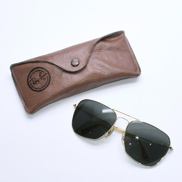 RAYBAN レイバン スクエアフレーム ダブルブリッジ サングラス U.S.A製 メタル ゴールド金具 良品 中古 4a008620