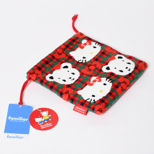 新品未使用 familiar ファミリア × HELLO KITTY ハローキティ 巾着 770347 XF チェック柄 中古 4a009217