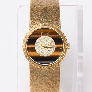 Very good condition PIAGET watch 924A23 Weight approx. 66.91g 18KYG 750 stamp Pave diamond Tiger eye dial 750 stamp Manual winding Used 4a009218