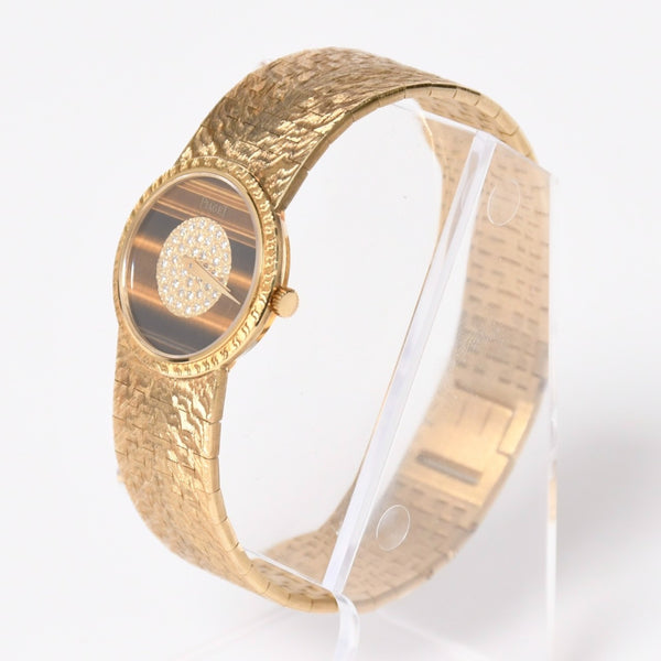 Very good condition PIAGET watch 924A23 Weight approx. 66.91g 18KYG 750 stamp Pave diamond Tiger eye dial 750 stamp Manual winding Used 4a009218