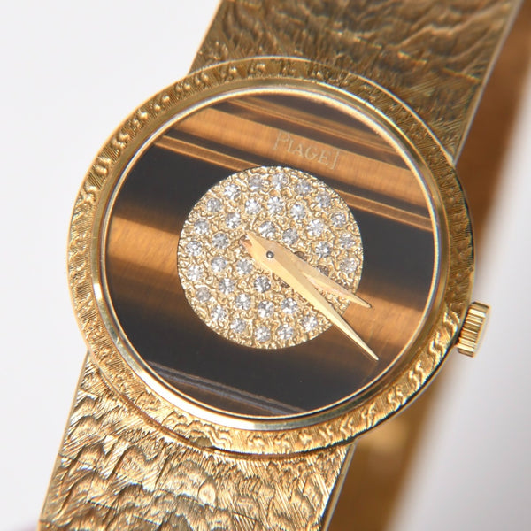 Very good condition PIAGET watch 924A23 Weight approx. 66.91g 18KYG 750 stamp Pave diamond Tiger eye dial 750 stamp Manual winding Used 4a009218