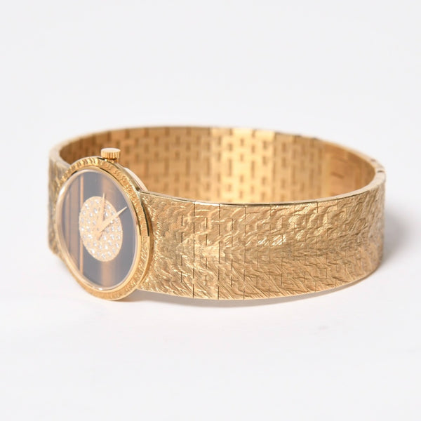 Very good condition PIAGET watch 924A23 Weight approx. 66.91g 18KYG 750 stamp Pave diamond Tiger eye dial 750 stamp Manual winding Used 4a009218