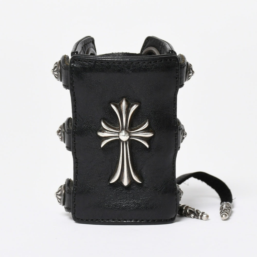 極美品 CHROME HEARTS クロムハーツ パンクブレスレット CHクロス クロスボール ブラック シルバー金具 サイズ8 中古 4a009360