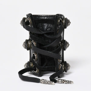 Very Good Condition CHROME HEARTS Punk Bracelet CH Cross Cross Ball Black Silver Hardware Size 8 Used 4a009360