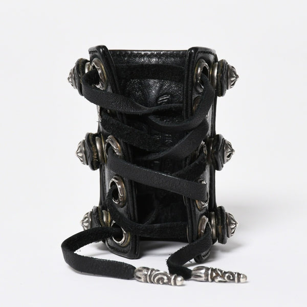 Very Good Condition CHROME HEARTS Punk Bracelet CH Cross Cross Ball Black Silver Hardware Size 8 Used 4a009360