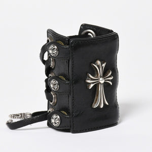 Very Good Condition CHROME HEARTS Punk Bracelet CH Cross Cross Ball Black Silver Hardware Size 8 Used 4a009360