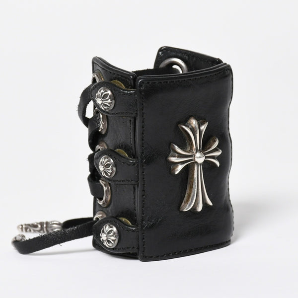 Very Good Condition CHROME HEARTS Punk Bracelet CH Cross Cross Ball Black Silver Hardware Size 8 Used 4a009360