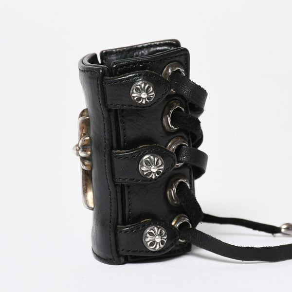 Very Good Condition CHROME HEARTS Punk Bracelet CH Cross Cross Ball Black Silver Hardware Size 8 Used 4a009360