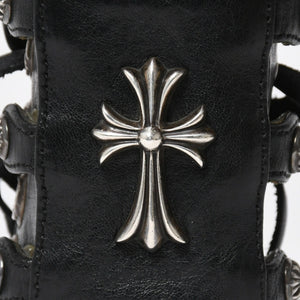 Very Good Condition CHROME HEARTS Punk Bracelet CH Cross Cross Ball Black Silver Hardware Size 8 Used 4a009360