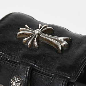 Very Good Condition CHROME HEARTS Punk Bracelet CH Cross Cross Ball Black Silver Hardware Size 8 Used 4a009360