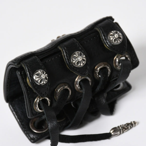Very Good Condition CHROME HEARTS Punk Bracelet CH Cross Cross Ball Black Silver Hardware Size 8 Used 4a009360