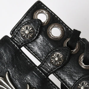 Very Good Condition CHROME HEARTS Punk Bracelet CH Cross Cross Ball Black Silver Hardware Size 8 Used 4a009360