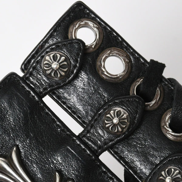Very Good Condition CHROME HEARTS Punk Bracelet CH Cross Cross Ball Black Silver Hardware Size 8 Used 4a009360