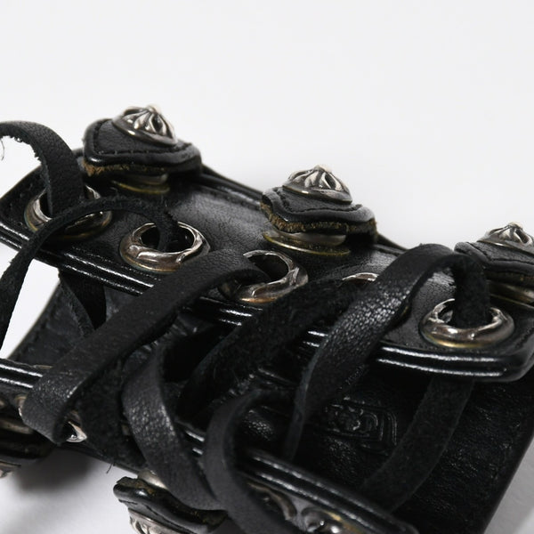 Very Good Condition CHROME HEARTS Punk Bracelet CH Cross Cross Ball Black Silver Hardware Size 8 Used 4a009360