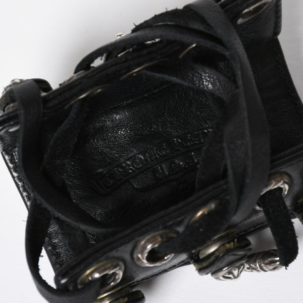 Very Good Condition CHROME HEARTS Punk Bracelet CH Cross Cross Ball Black Silver Hardware Size 8 Used 4a009360