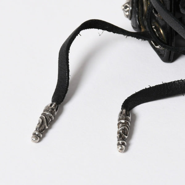 Very Good Condition CHROME HEARTS Punk Bracelet CH Cross Cross Ball Black Silver Hardware Size 8 Used 4a009360