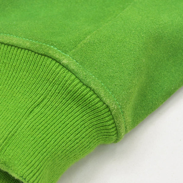 Very Good Condition HERMES Suede Zip-Up Jacket Cotton Cashmere Cow Leather Green Silver Hardware Size 48 Used 4a009232