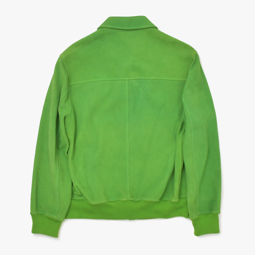 極美品 HERMES エルメス Suede Zip-Up Jacket スエードジップアップジャケット コットン カシミヤ カウレザー グリーン シルバー金具 サイズ48 中古 4a009232