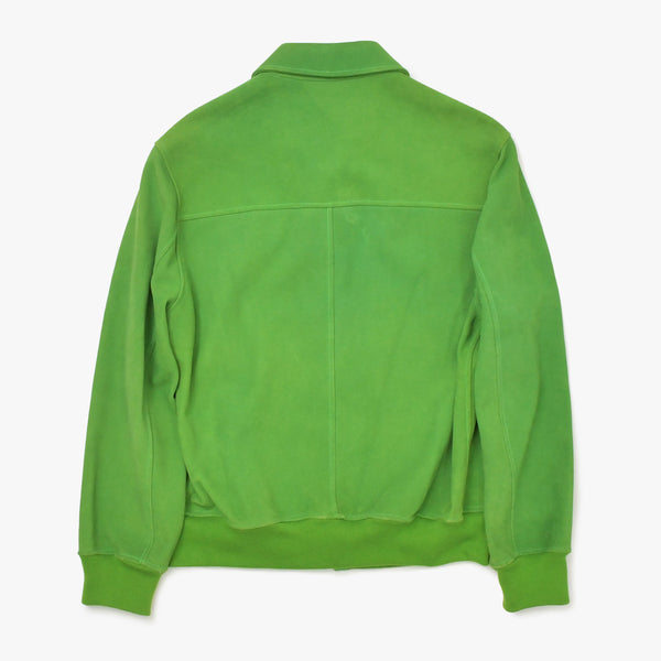 Very Good Condition HERMES Suede Zip-Up Jacket Cotton Cashmere Cow Leather Green Silver Hardware Size 48 Used 4a009232