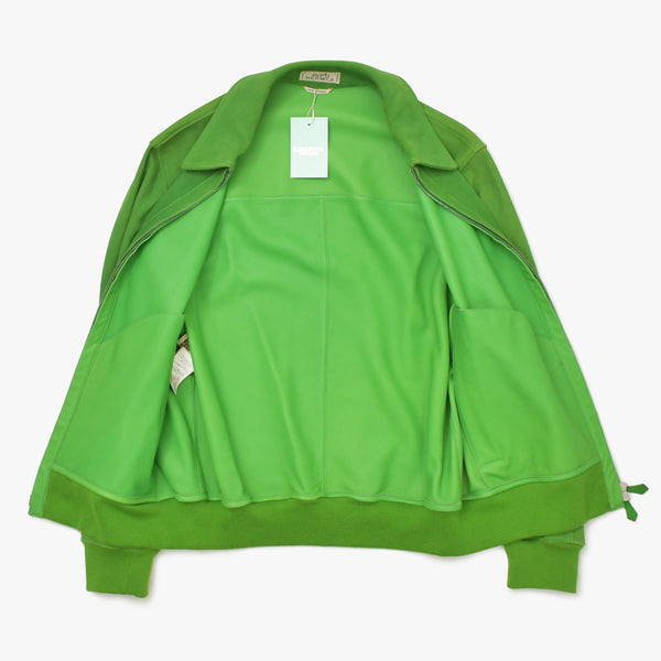 Very Good Condition HERMES Suede Zip-Up Jacket Cotton Cashmere Cow Leather Green Silver Hardware Size 48 Used 4a009232