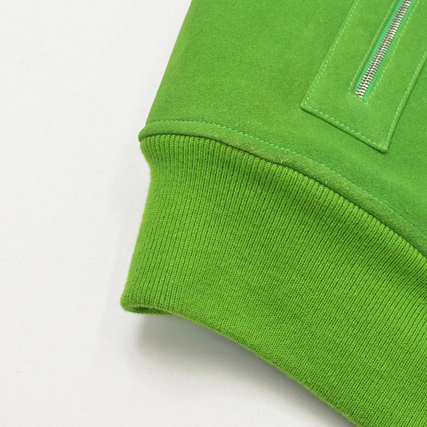 Very Good Condition HERMES Suede Zip-Up Jacket Cotton Cashmere Cow Leather Green Silver Hardware Size 48 Used 4a009232