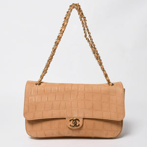 新品未使用品 CHANEL シャネル マキシ Wチェーンショルダーバッグ AS6627 ランダム番台 ココマーク カーフスキン キャメル ブラウン 中古 4a009225