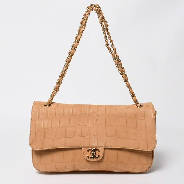 新品未使用品 CHANEL シャネル マキシ Wチェーンショルダーバッグ AS6627 ランダム番台 ココマーク カーフスキン キャメル ブラウン 中古 4a009225