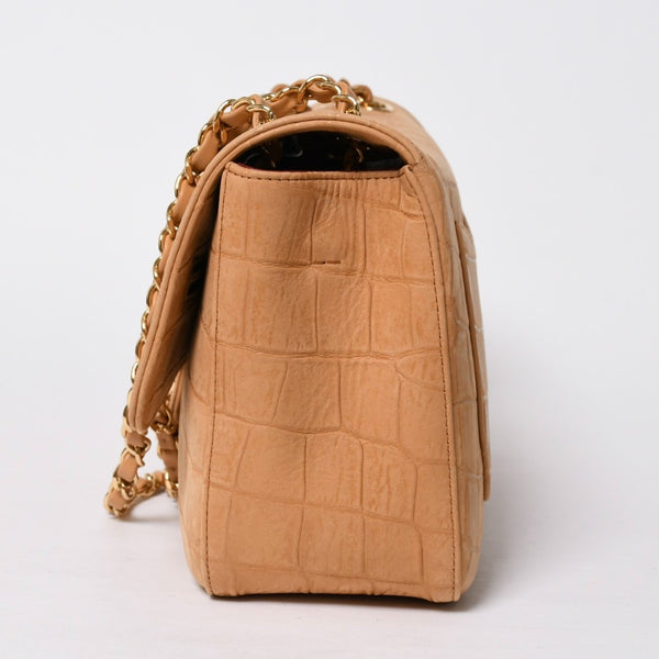 新品未使用品 CHANEL シャネル マキシ Wチェーンショルダーバッグ AS6627 ランダム番台 ココマーク カーフスキン キャメル ブラウン 中古 4a009225