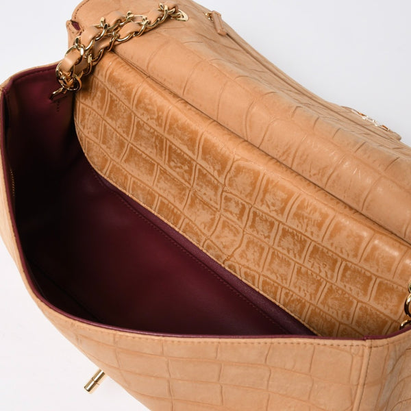 新品未使用品 CHANEL シャネル マキシ Wチェーンショルダーバッグ AS6627 ランダム番台 ココマーク カーフスキン キャメル ブラウン 中古 4a009225