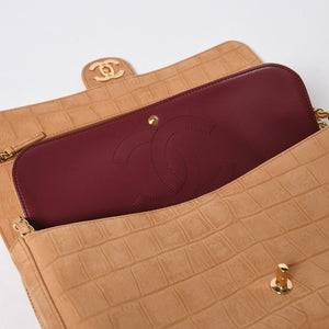 新品未使用品 CHANEL シャネル マキシ Wチェーンショルダーバッグ AS6627 ランダム番台 ココマーク カーフスキン キャメル ブラウン 中古 4a009225