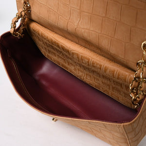 新品未使用品 CHANEL シャネル マキシ Wチェーンショルダーバッグ AS6627 ランダム番台 ココマーク カーフスキン キャメル ブラウン 中古 4a009225