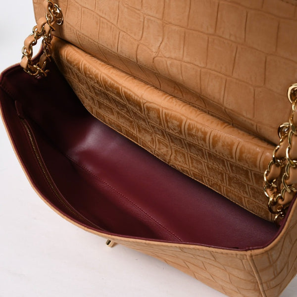 新品未使用品 CHANEL シャネル マキシ Wチェーンショルダーバッグ AS6627 ランダム番台 ココマーク カーフスキン キャメル ブラウン 中古 4a009225