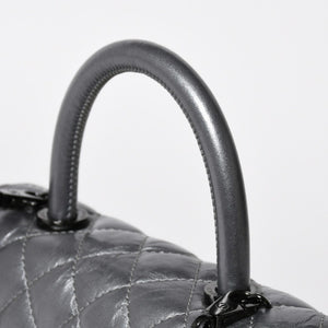 極美品 CHANEL シャネル トップハンドル フラップ XS 2WAYバッグ A92990 29番台 ココマーク エイジドカーフ シルバー 中古 4a009147