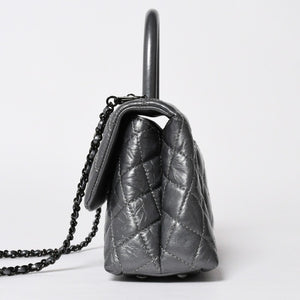 極美品 CHANEL シャネル トップハンドル フラップ XS 2WAYバッグ A92990 29番台 ココマーク エイジドカーフ シルバー 中古 4a009147