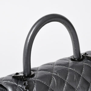 極美品 CHANEL シャネル トップハンドル フラップ XS 2WAYバッグ A92990 29番台 ココマーク エイジドカーフ シルバー 中古 4a009147