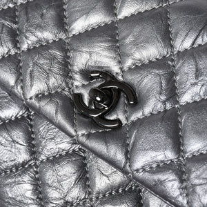 極美品 CHANEL シャネル トップハンドル フラップ XS 2WAYバッグ A92990 29番台 ココマーク エイジドカーフ シルバー 中古 4a009147