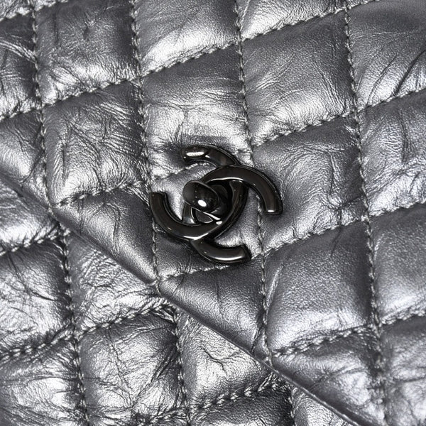 極美品 CHANEL シャネル トップハンドル フラップ XS 2WAYバッグ A92990 29番台 ココマーク エイジドカーフ シルバー 中古 4a009147
