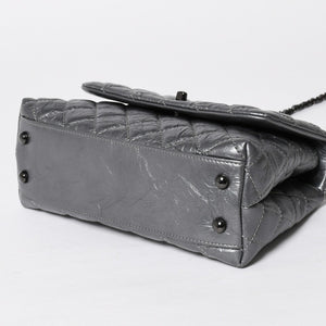 極美品 CHANEL シャネル トップハンドル フラップ XS 2WAYバッグ A92990 29番台 ココマーク エイジドカーフ シルバー 中古 4a009147
