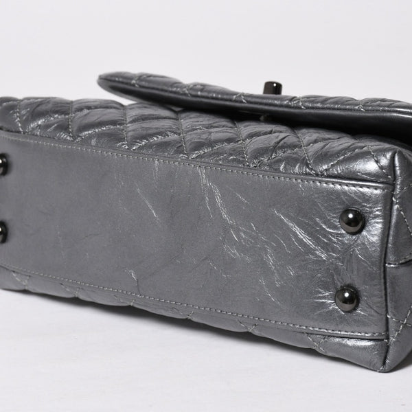 極美品 CHANEL シャネル トップハンドル フラップ XS 2WAYバッグ A92990 29番台 ココマーク エイジドカーフ シルバー 中古 4a009147