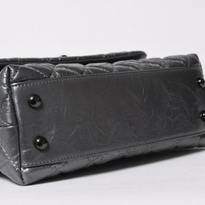 極美品 CHANEL シャネル トップハンドル フラップ XS 2WAYバッグ A92990 29番台 ココマーク エイジドカーフ シルバー 中古 4a009147